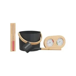 Sauna tillbehörsset - vidaXL - Svart - Aluminium och furu - 27x24x19 cm - Hink 7 L