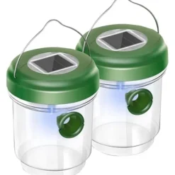 Set med 2 hängande utomhusgetingfällor med LED-ljus - Återanvändbara - För gård, terrass, trädgård