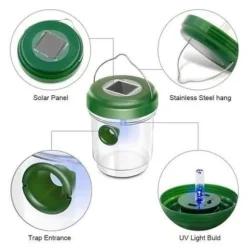 Set med 2 mygg- och getingfällor; insektsfångare för hornet - solenergi med LED-ljus