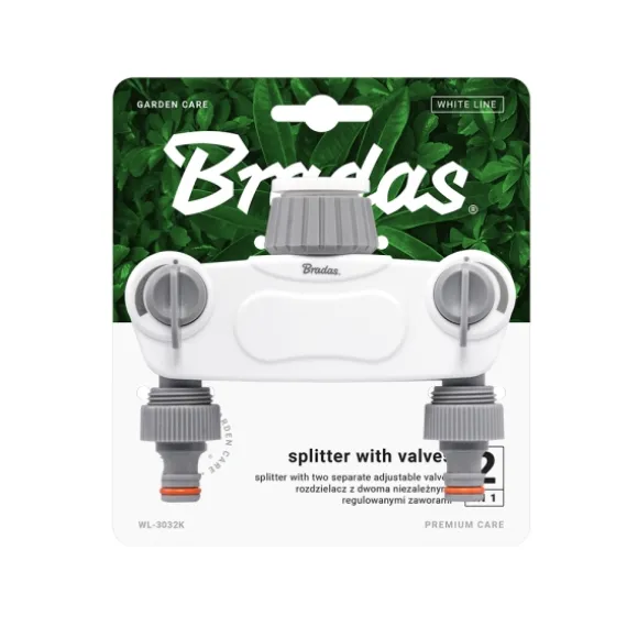 Set med 3 produkter. WHITE LINE SOLID 2-way manifold with 1 "or 3/4" tap valves