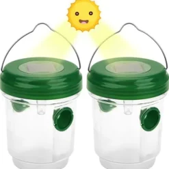 Set med 2 solcellsdrivna insektfällor med solenergi LED-lampa, hängande bi-fälla, getingfälla, levande getingfälla