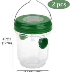 Set med 2 solcellsdrivna insektfällor med solenergi LED-lampa, hängande bi-fälla, getingfälla, levande getingfälla