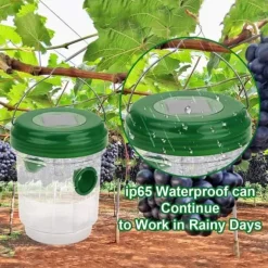 Set med 2 solcellsdrivna insektfällor med solenergi LED-lampa, hängande bi-fälla, getingfälla, levande getingfälla