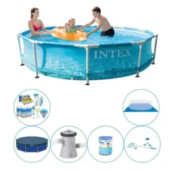 Simbassäng med tillbehör - Intex metallram Rund strandsida 305x76 cm