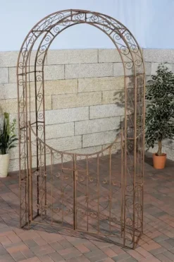Sina Antique Brown Metal Rose Arch with Lockable Gate - 235cm Height