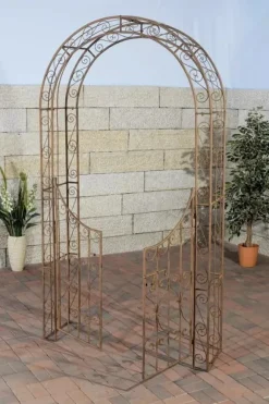 Sina Antique Brown Metal Rose Arch with Lockable Gate - 235cm Height