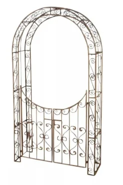 Sina Antique Brown Metal Rose Arch with Lockable Gate - 235cm Height