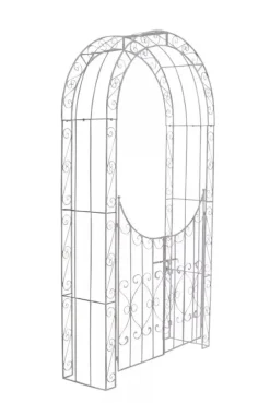 Sina Rose Arch with Gate - Antique White Metal Garden Arbor, Heavy Duty Climbing Plant Trellis