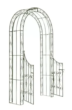 Sina Rose Arch with Gate - Antique Green Metal Garden Trellis for Climbing Plants, Durable and Easy Assembly