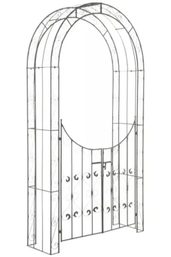 Sina Rose Arch with Gate - Antique Green Metal Garden Trellis for Climbing Plants, Durable and Easy Assembly