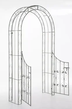 Sina Rose Arch with Gate - Antique Green Metal Garden Trellis for Climbing Plants, Durable and Easy Assembly