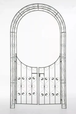 Sina Rose Arch with Gate - Antique Green Metal Garden Trellis for Climbing Plants, Durable and Easy Assembly