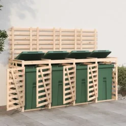 Skjul för 4 sopkärl i massiv furu - Träskjul för soptunnor | Färg: Natur | Storlek: Standard