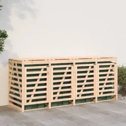 Skjul för 4 sopkärl i massiv furu - Träskjul för soptunnor | Färg: Natur | Storlek: Standard