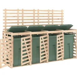 Skjul för 4 sopkärl i massiv furu - Träskjul för soptunnor | Färg: Natur | Storlek: Standard