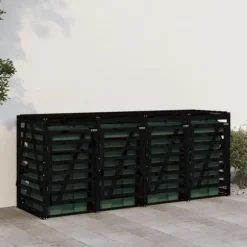 Skjul för 4 sopkärl i massiv furu - Hållbart och ventilerat | Färg: Svart | Storlek: 4 soptunnor