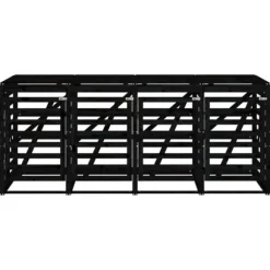 Skjul för 4 sopkärl i massiv furu - Hållbart och ventilerat | Färg: Svart | Storlek: 4 soptunnor