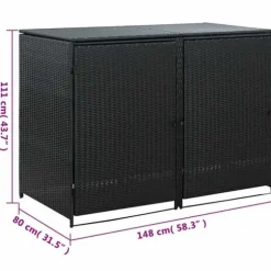 Skjul för 2 soptunnor i konstrotting - Förvaringslösning | Färg: Svart | Storlek: 148x80x111 cm