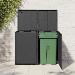 Skjul för 2 soptunnor i konstrotting - Förvaringslösning | Färg: Svart | Storlek: 148x80x111 cm