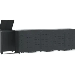 Skjul för sopkärl 6 platser - Hållbar stål med gasfjäderlock | Färg: Antracit | Storlek: 414x79x117 cm