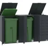 Skjul för sopkärl för 3 platser antracit 207x79x117 cm stål