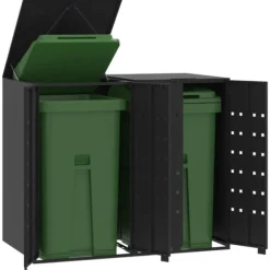 Skjul för sopkärl för 2 platser svart 138x79x117 cm stål