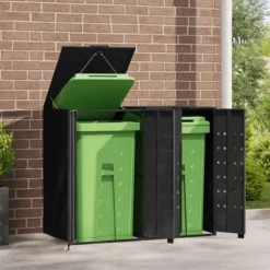 Skjul för sopkärl för 2 platser svart 138x79x117 cm stål