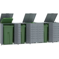 Skjul för sopkärl för 5 platser grå 345x79x117 cm stål