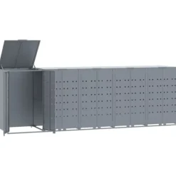 Skjul för sopkärl för 5 platser grå 345x79x117 cm stål