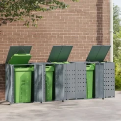 Skjul för sopkärl för 5 platser grå 345x79x117 cm stål
