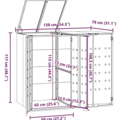 Skjul för sopkärl för 2 platser - Förvaring i stål | Färg: Grå | Storlek: 138x79x117 cm