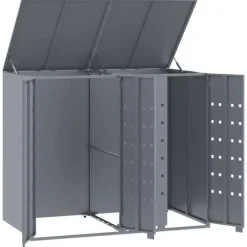 Skjul för sopkärl för 2 platser - Förvaring i stål | Färg: Grå | Storlek: 138x79x117 cm
