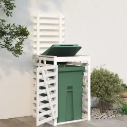 Skjul för sopkärl i massiv furu - Ventilerad design | Storlek: 84x90x128,5 cm | Färg: Natur