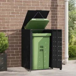 Skjul för sopkärl svart 69x79x117 cm stål