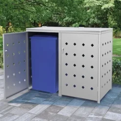 Skjul för två sopkärl 240 L i rostfritt stål | Färg: Silver | Storlek: 120x80x110 cm