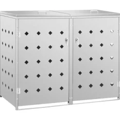 Skjul för två sopkärl 240 L i rostfritt stål | Färg: Silver | Storlek: 120x80x110 cm