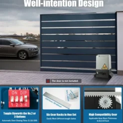 Skjutportöppnare, Effekt 370W, Spänning 220V, Skjutningshastighet 12m/min, Ström 3A, Vattentålighetsklass IP44