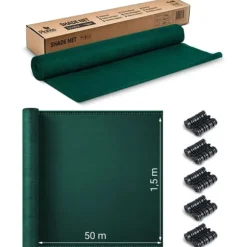 Skuggnät 1,5x50m 110 g/m2 + 50 klämmor gröna