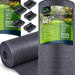 Skuggnät 1,2x25m 140g/m2 + 50 klämmor grå