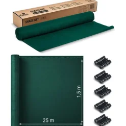 Skuggnät 1,5x25m 140g/m2 + 50 klämmor gröna