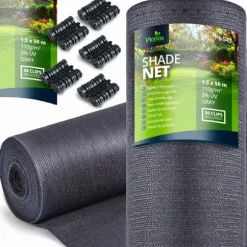 Skuggnät 1,5x50m 110g/m2 + 50 klämmor grå