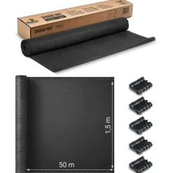 Skuggnät 1,5x50m 110g/m2 + 50 klämmor grå
