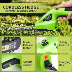 Sladdlös 2-i-1 Häcksax & Grästrimmer – 7,2V Elektrisk Trimmer för Trädgård, Gräsmatta och Buskar