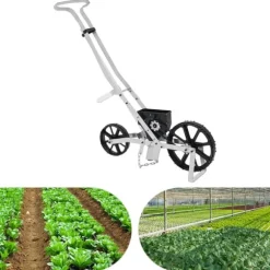 Såmaskin & gödselspridare - Handdriven - Justerbart sådjup 5–40 mm - Aluminium - 3,8 kg - 96×31,3×95 cm - Silver