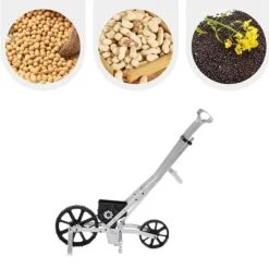 Såmaskin & gödselspridare - Handdriven - Justerbart sådjup 5–40 mm - Aluminium - 3,8 kg - 96×31,3×95 cm - Silver