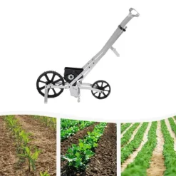 Såmaskin & gödselspridare - Handdriven - Justerbart sådjup 5–40 mm - Aluminium - 3,8 kg - 96×31,3×95 cm - Silver