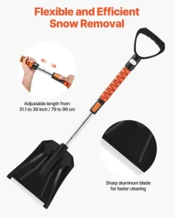 Snöborste & isskrapa - Set 3-i-1 med snöskyffel - Teleskopisk 107 cm - Vridbart 180° borsthuvud - Halkfritt handtag - För bil, SUV, lastbil