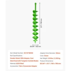 Snigelborr, 100x790 mm, Grön, Kraftig stål