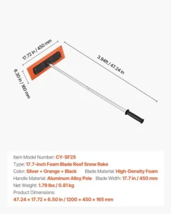 Snöraka för biltak - Snöskrapa med skumblad - 1,2 m Längd - 45 cm Repfritt Skumblad - Halkfritt Handtag - Lätt - Löv- och Skräpborttagning