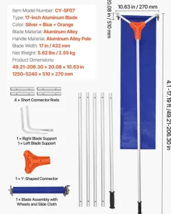 Snöraka för tak - Teleskopisk takskrapa - Räckvidd 1,25–5,24 m - Aluminiumblad 27 cm - Hjul - Glidduk - Lättvikt - För snö, löv & skräp